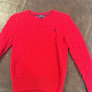 Polo by Ralph Lauren Red Cable-Knit Crewneck Sweater. Size 10-12